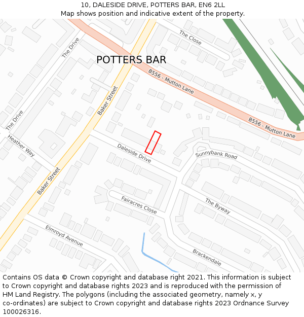 10, DALESIDE DRIVE, POTTERS BAR, EN6 2LL: Location map and indicative extent of plot