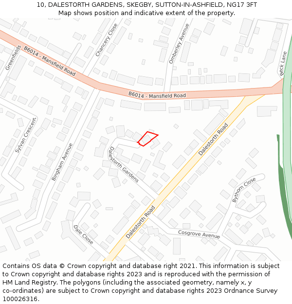 10, DALESTORTH GARDENS, SKEGBY, SUTTON-IN-ASHFIELD, NG17 3FT: Location map and indicative extent of plot