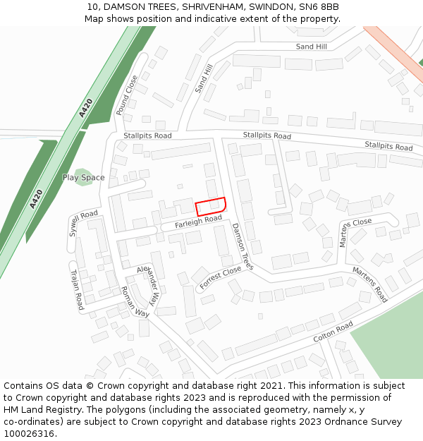10, DAMSON TREES, SHRIVENHAM, SWINDON, SN6 8BB: Location map and indicative extent of plot