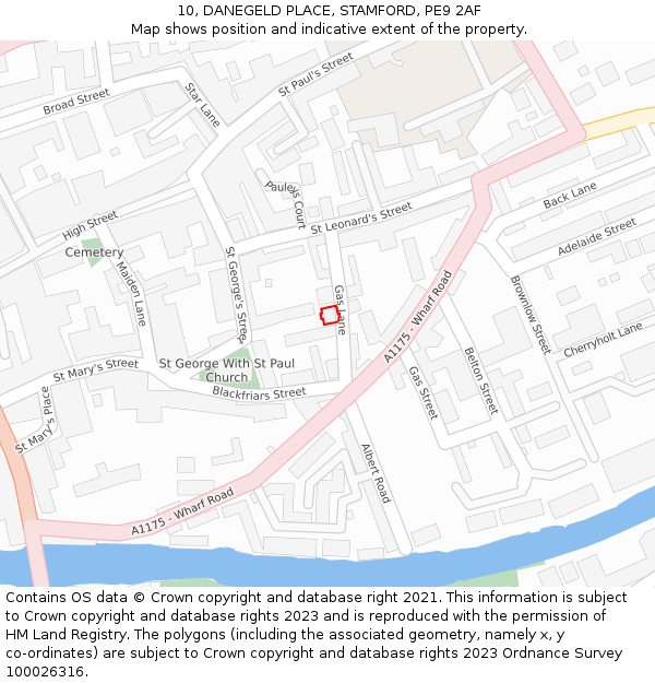 10, DANEGELD PLACE, STAMFORD, PE9 2AF: Location map and indicative extent of plot