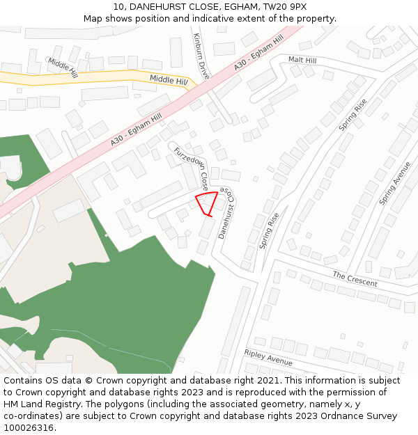 10, DANEHURST CLOSE, EGHAM, TW20 9PX: Location map and indicative extent of plot