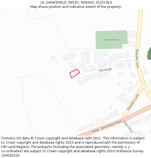 10, DANESFIELD, RIPLEY, WOKING, GU23 6LS: Location map and indicative extent of plot