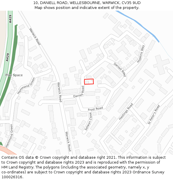 10, DANIELL ROAD, WELLESBOURNE, WARWICK, CV35 9UD: Location map and indicative extent of plot