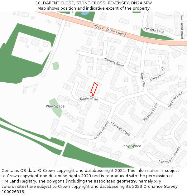 10, DARENT CLOSE, STONE CROSS, PEVENSEY, BN24 5PW: Location map and indicative extent of plot