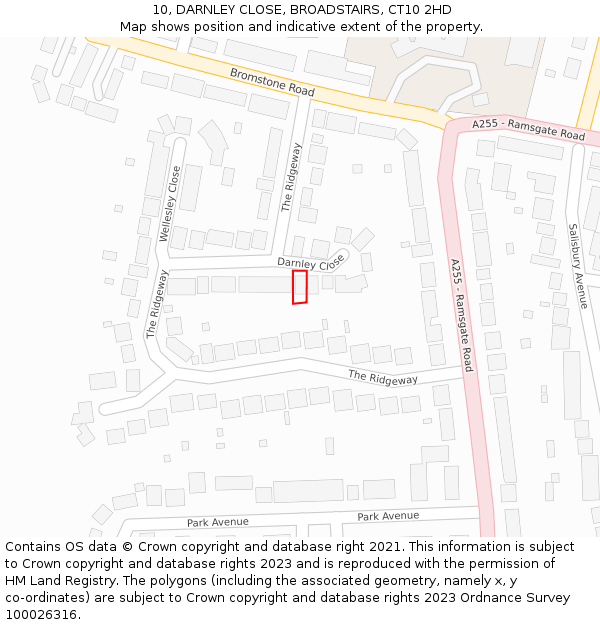10, DARNLEY CLOSE, BROADSTAIRS, CT10 2HD: Location map and indicative extent of plot