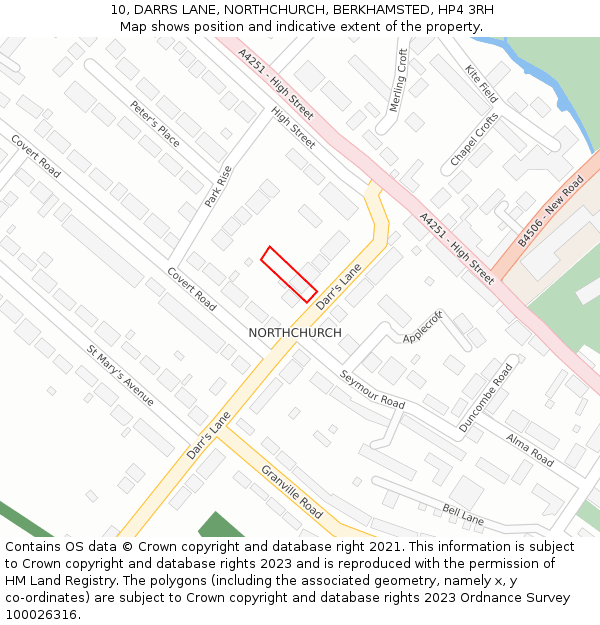 10, DARRS LANE, NORTHCHURCH, BERKHAMSTED, HP4 3RH: Location map and indicative extent of plot