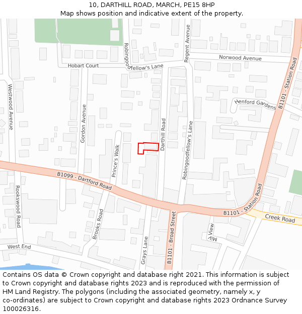 10, DARTHILL ROAD, MARCH, PE15 8HP: Location map and indicative extent of plot