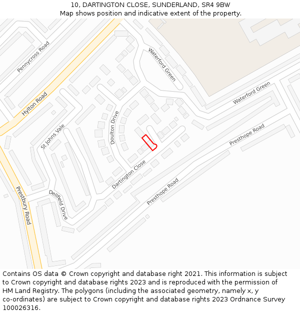 10, DARTINGTON CLOSE, SUNDERLAND, SR4 9BW: Location map and indicative extent of plot