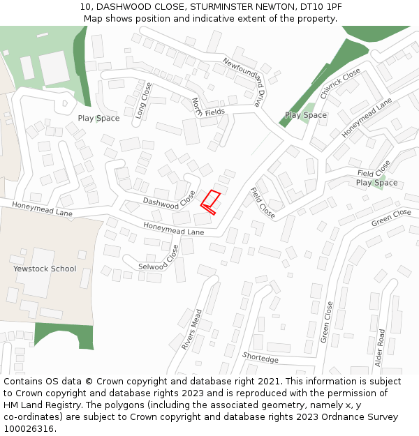 10, DASHWOOD CLOSE, STURMINSTER NEWTON, DT10 1PF: Location map and indicative extent of plot