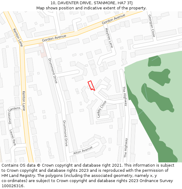 10, DAVENTER DRIVE, STANMORE, HA7 3TJ: Location map and indicative extent of plot