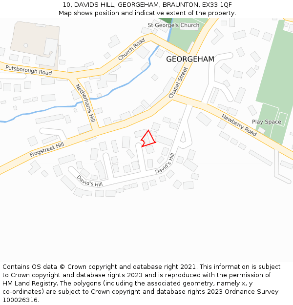 10, DAVIDS HILL, GEORGEHAM, BRAUNTON, EX33 1QF: Location map and indicative extent of plot