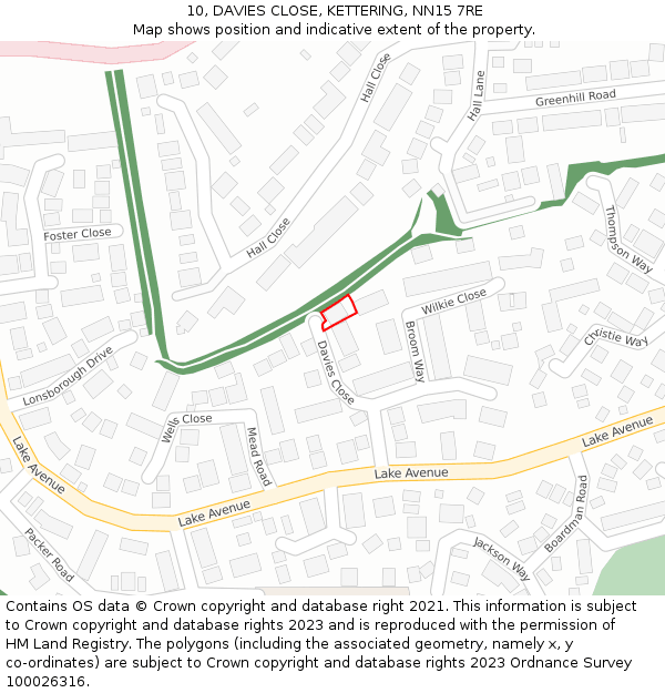 10, DAVIES CLOSE, KETTERING, NN15 7RE: Location map and indicative extent of plot