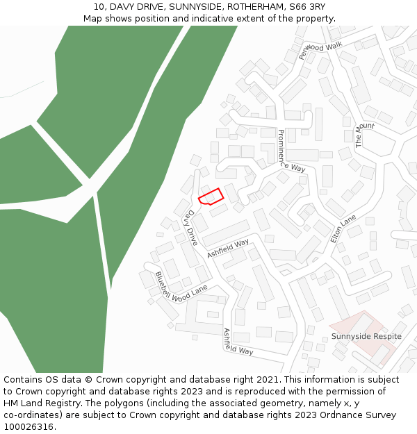 10, DAVY DRIVE, SUNNYSIDE, ROTHERHAM, S66 3RY: Location map and indicative extent of plot