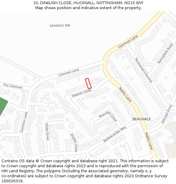 10, DAWLISH CLOSE, HUCKNALL, NOTTINGHAM, NG15 6NY: Location map and indicative extent of plot