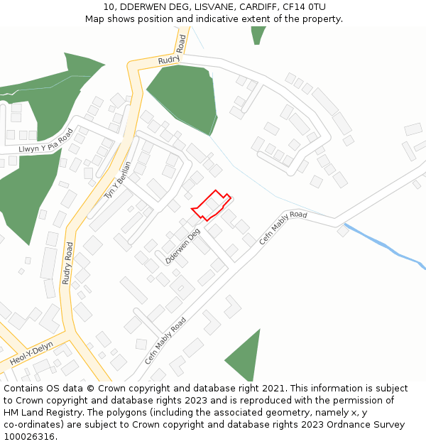 10, DDERWEN DEG, LISVANE, CARDIFF, CF14 0TU: Location map and indicative extent of plot