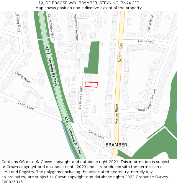 10, DE BRAOSE WAY, BRAMBER, STEYNING, BN44 3FD: Location map and indicative extent of plot
