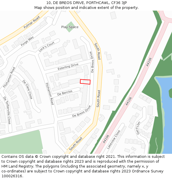10, DE BREOS DRIVE, PORTHCAWL, CF36 3JP: Location map and indicative extent of plot