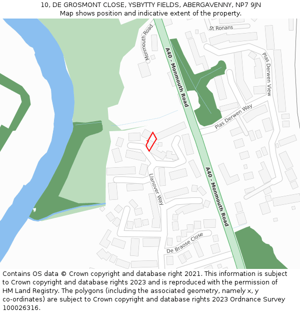 10, DE GROSMONT CLOSE, YSBYTTY FIELDS, ABERGAVENNY, NP7 9JN: Location map and indicative extent of plot