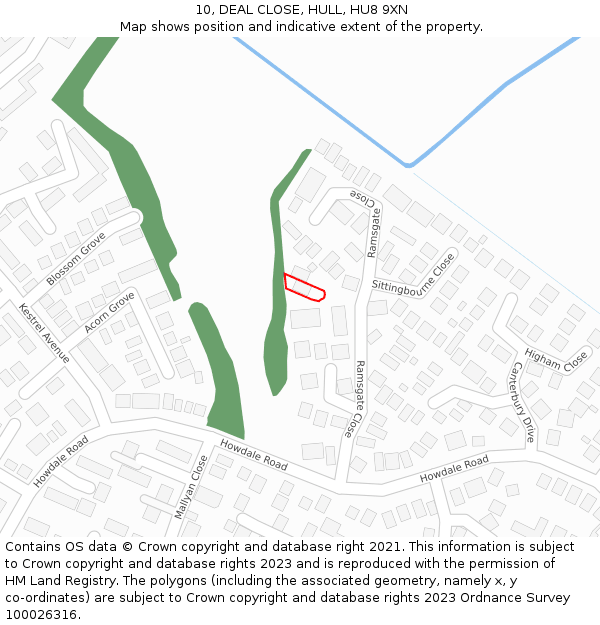10, DEAL CLOSE, HULL, HU8 9XN: Location map and indicative extent of plot
