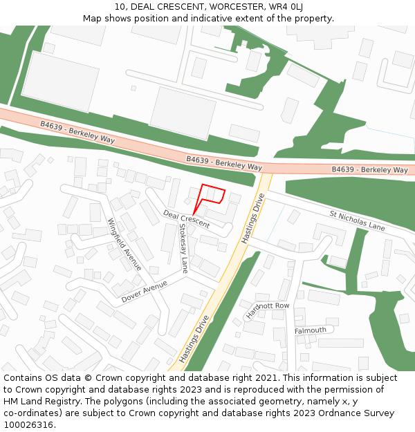 10, DEAL CRESCENT, WORCESTER, WR4 0LJ: Location map and indicative extent of plot