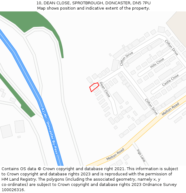 10, DEAN CLOSE, SPROTBROUGH, DONCASTER, DN5 7PU: Location map and indicative extent of plot