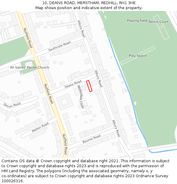 10, DEANS ROAD, MERSTHAM, REDHILL, RH1 3HE: Location map and indicative extent of plot