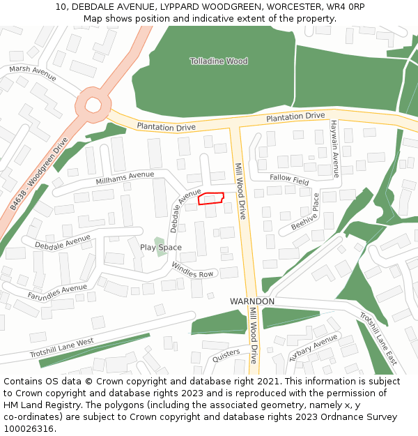 10, DEBDALE AVENUE, LYPPARD WOODGREEN, WORCESTER, WR4 0RP: Location map and indicative extent of plot