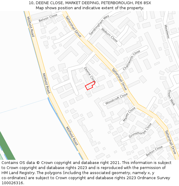 10, DEENE CLOSE, MARKET DEEPING, PETERBOROUGH, PE6 8SX: Location map and indicative extent of plot
