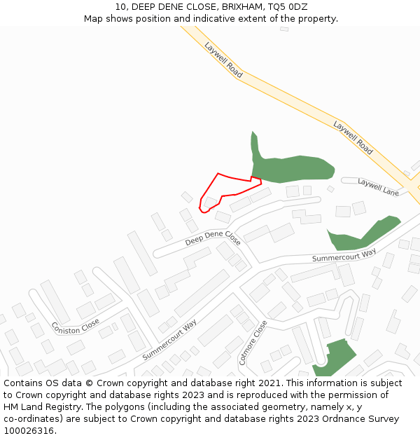 10, DEEP DENE CLOSE, BRIXHAM, TQ5 0DZ: Location map and indicative extent of plot