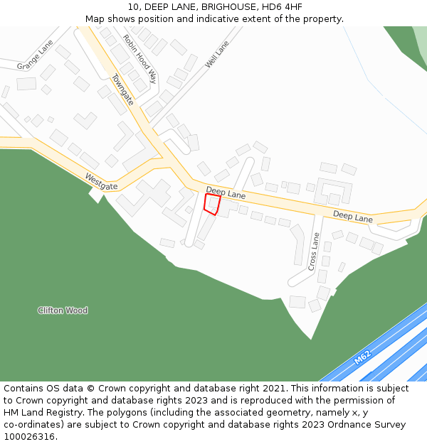 10, DEEP LANE, BRIGHOUSE, HD6 4HF: Location map and indicative extent of plot