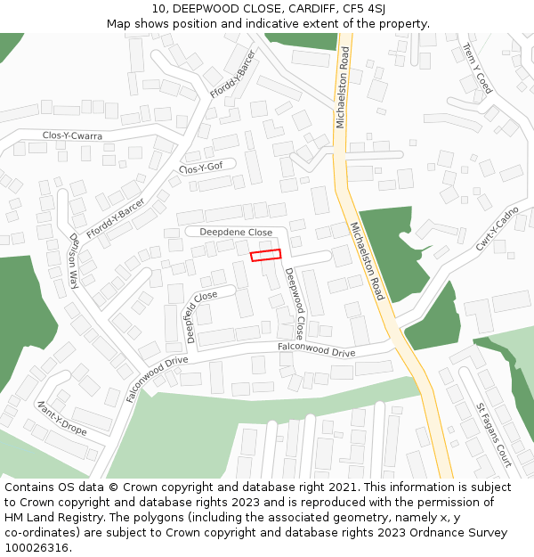 10, DEEPWOOD CLOSE, CARDIFF, CF5 4SJ: Location map and indicative extent of plot