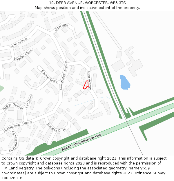 10, DEER AVENUE, WORCESTER, WR5 3TS: Location map and indicative extent of plot