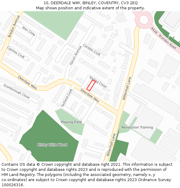 10, DEERDALE WAY, BINLEY, COVENTRY, CV3 2EQ: Location map and indicative extent of plot