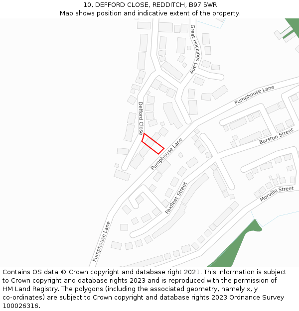 10, DEFFORD CLOSE, REDDITCH, B97 5WR: Location map and indicative extent of plot