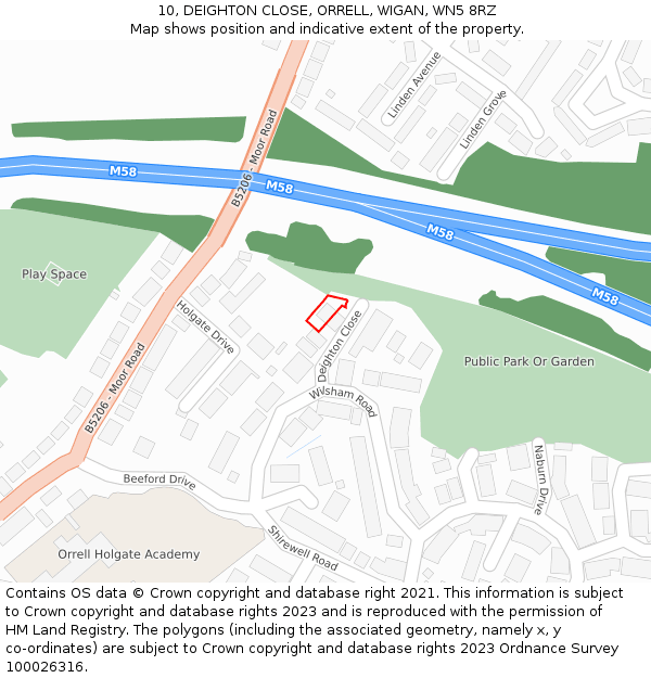 10, DEIGHTON CLOSE, ORRELL, WIGAN, WN5 8RZ: Location map and indicative extent of plot