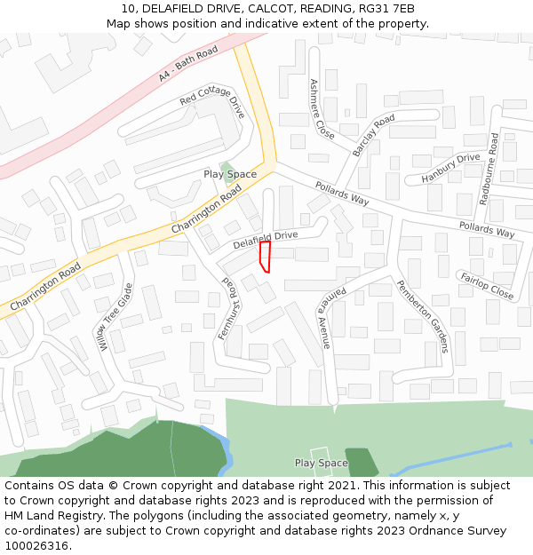 10, DELAFIELD DRIVE, CALCOT, READING, RG31 7EB: Location map and indicative extent of plot
