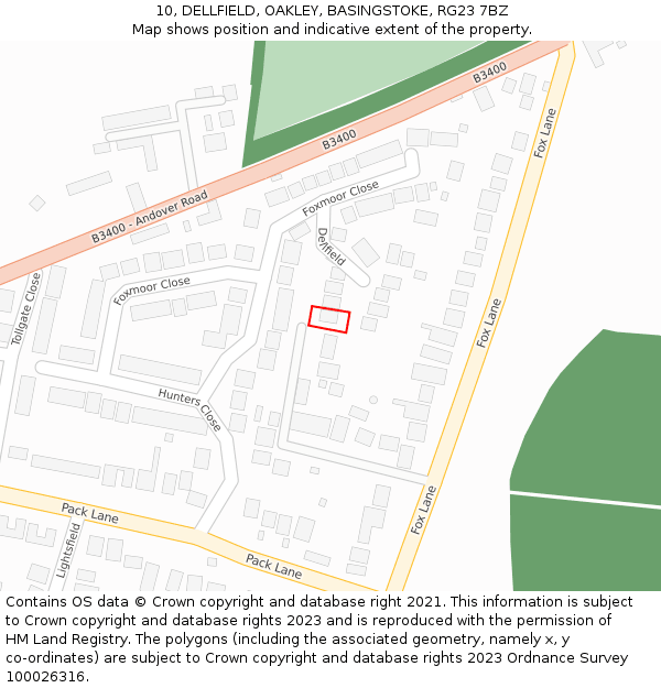 10, DELLFIELD, OAKLEY, BASINGSTOKE, RG23 7BZ: Location map and indicative extent of plot