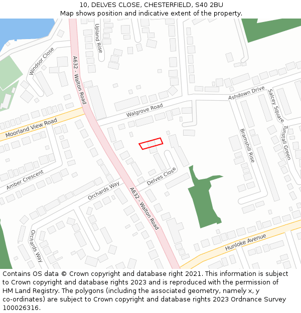 10, DELVES CLOSE, CHESTERFIELD, S40 2BU: Location map and indicative extent of plot