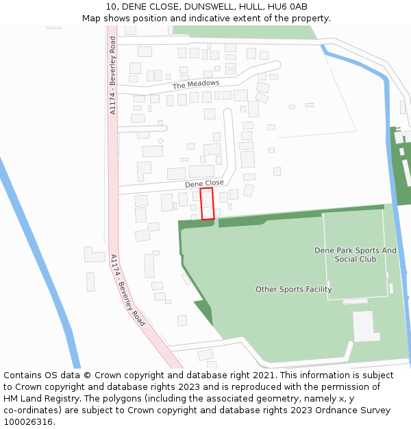 10, DENE CLOSE, DUNSWELL, HULL, HU6 0AB: Location map and indicative extent of plot