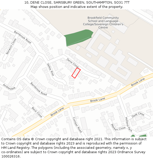 10, DENE CLOSE, SARISBURY GREEN, SOUTHAMPTON, SO31 7TT: Location map and indicative extent of plot