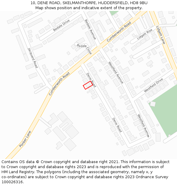 10, DENE ROAD, SKELMANTHORPE, HUDDERSFIELD, HD8 9BU: Location map and indicative extent of plot