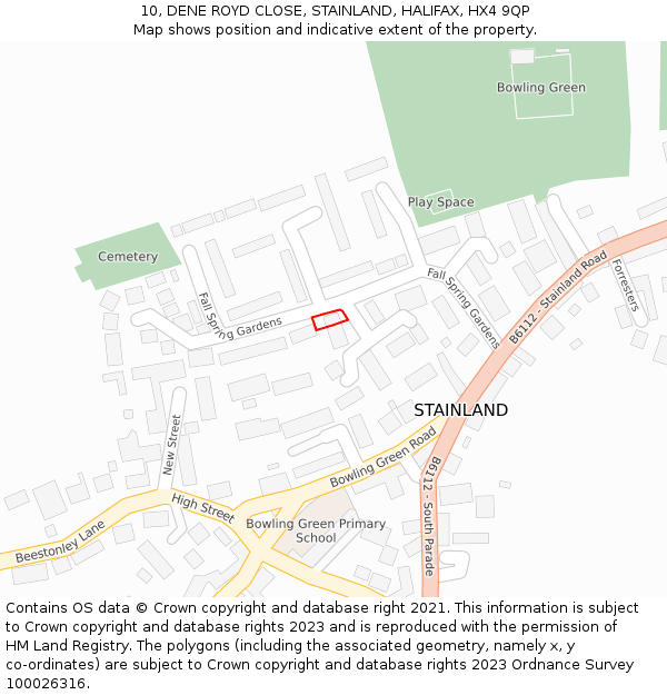 10, DENE ROYD CLOSE, STAINLAND, HALIFAX, HX4 9QP: Location map and indicative extent of plot
