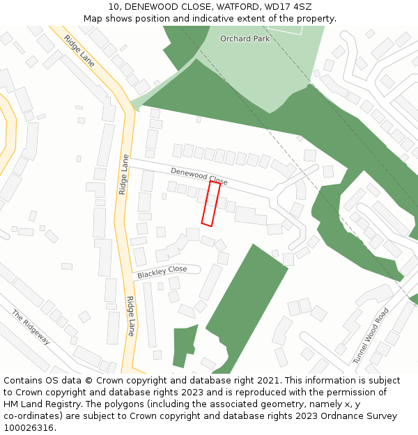 10, DENEWOOD CLOSE, WATFORD, WD17 4SZ: Location map and indicative extent of plot