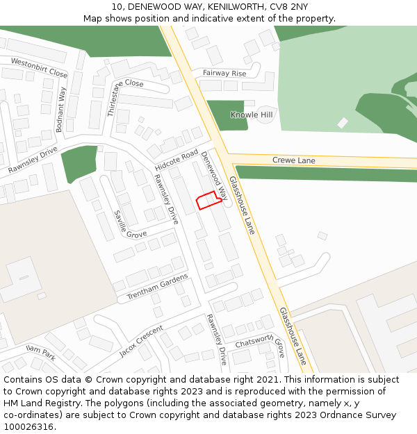 10, DENEWOOD WAY, KENILWORTH, CV8 2NY: Location map and indicative extent of plot