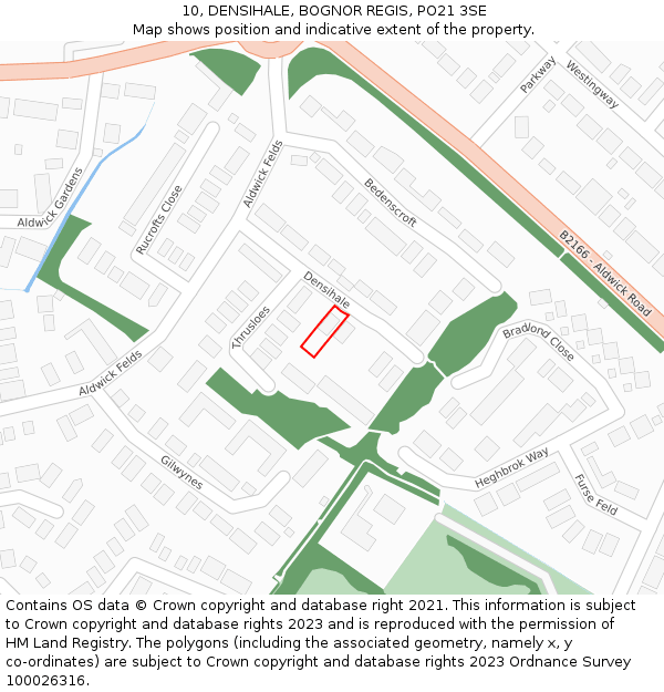 10, DENSIHALE, BOGNOR REGIS, PO21 3SE: Location map and indicative extent of plot