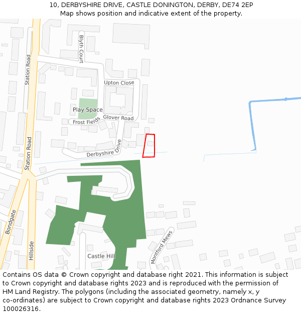 10, DERBYSHIRE DRIVE, CASTLE DONINGTON, DERBY, DE74 2EP: Location map and indicative extent of plot