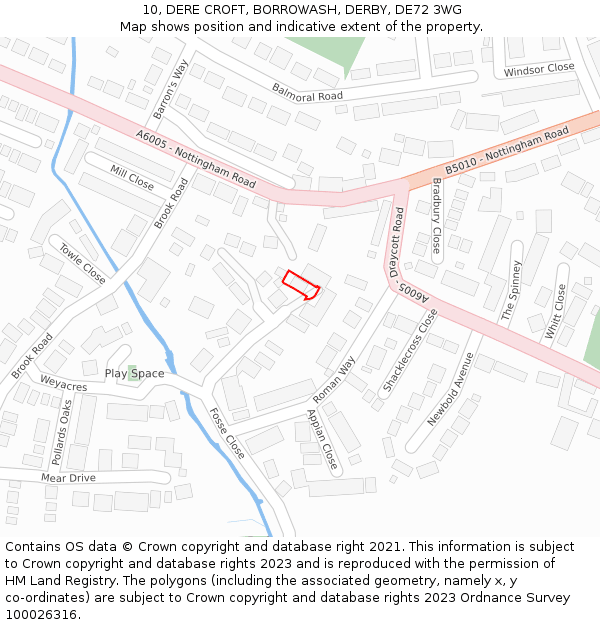 10, DERE CROFT, BORROWASH, DERBY, DE72 3WG: Location map and indicative extent of plot