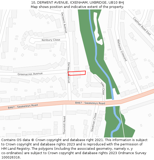10, DERWENT AVENUE, ICKENHAM, UXBRIDGE, UB10 8HJ: Location map and indicative extent of plot