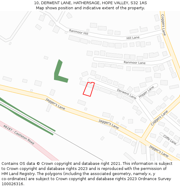 10, DERWENT LANE, HATHERSAGE, HOPE VALLEY, S32 1AS: Location map and indicative extent of plot