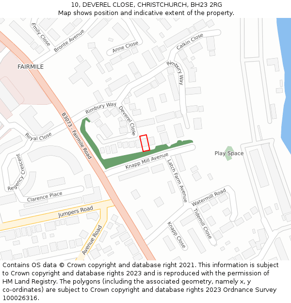 10, DEVEREL CLOSE, CHRISTCHURCH, BH23 2RG: Location map and indicative extent of plot